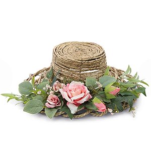 Chapéu Decorativo com Flores Bege/Branco Fondant 35cm - 1 Un