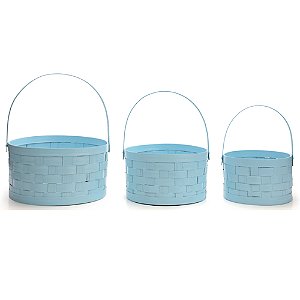 Cestas Decorativas com Alça Dobrável Azul - Jogo com 3 Un