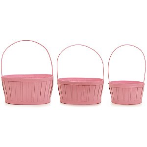 Cestas Decorativas com Alça Cor Rosa - Jogo com 3 Un