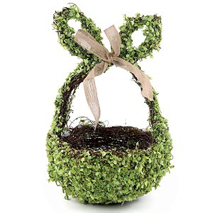 Cesta Decorativa com Orelhas de Coelho e Folhas 32x20x20cm - 1 Un