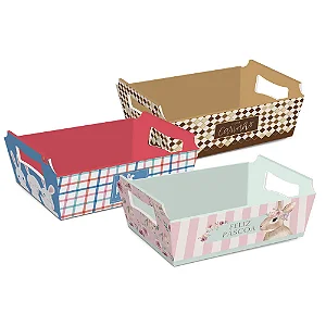 Cesta de Papel Cartão Sortido de Páscoa MG 27x18,5x9,5cm - 10 Un