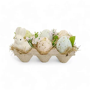 Cartela Mini Ovos Decorativos com Folhas 10x10x15cm - 1 Un