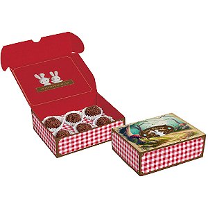 Caixa Para 4 Brigadeiros/Bombons Contos de Páscoa 9x9x4,5cm - 10 Un