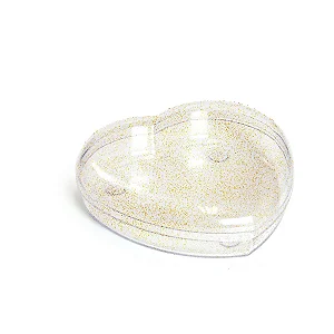 Caixa Acrílico Coração Transparente com Glitter Ouro 16,8x15x4,5cm 24 Un