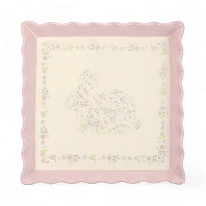 Bandeja de Louça Quadrada Decoração de Mesa Estampa Coelho 20,5cm - 2 Un