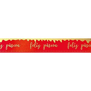 Fita Decorativa Cetim Estampado Feliz Páscoa 21,5mmx30m Vermelho - 1 Un