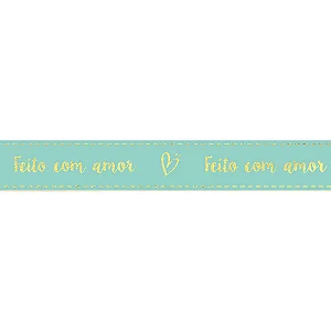Fita Decorativa Cetim Estampado Feito Com Amor 15mmx30m Verde Água - 1 Un