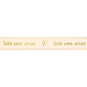 Fita Decorativa Cetim Estampado Feito Com Amor 15mmx30m Pérola - 1 Un