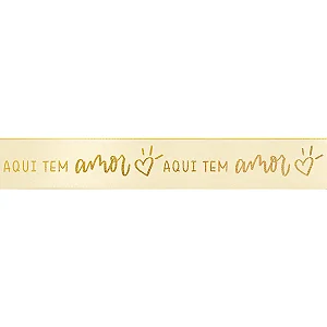 Fita Decorativa Cetim Estampado Aqui Tem Amor 15mmx30m Marfim - 1 Un