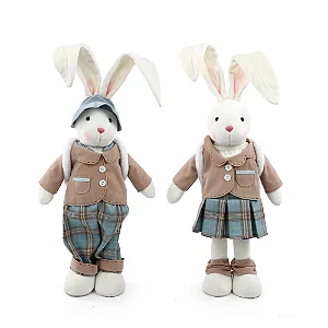 Coelho Decorativo de Tecido Xadrez e Bolsa Sortido Caramelo 66cm - 2 Un