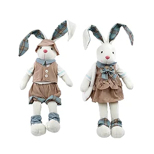 Coelho Decorativo de Tecido Xadrez e Bolsa Sortido Caramelo 65cm - 2 Un
