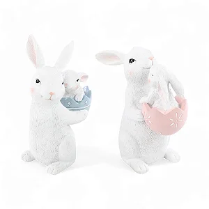 Coelho Decorativo de Resina com Filhotes Flower 18,8cm Sortido - 2 Un