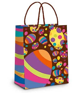 Sacola de Papel Páscoa Fun Marrom Mini 10,5x9,5x4cm - 50 Un