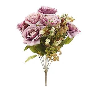 Flores Decorativas Permanentes - Buquê de Rosas X7 50cm Lilás - 1 Buquê