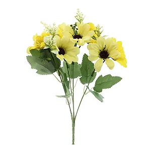 Flores Decorativas Permanentes - Margarida X6 30cm Amarelo - 1 Buquê