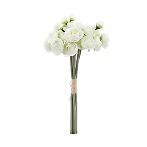 Flores Decorativas Permanentes - Ramalhete de Mini Rosas X19 32cm Branco - 1 Ramalhete