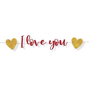 Faixa Decorativa de E.V.A com Glitter I Love You Vermelho 100x18cm - 1 Un