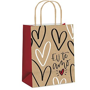 Kit Sacola de Papel Eu Te Amo M 26x19,5x9,5cm - 10 Un