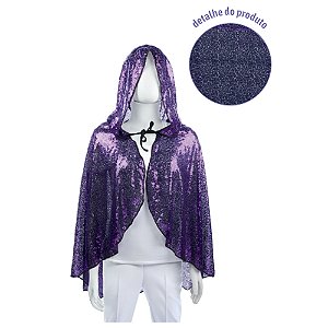 Capa Infantil com Capuz Paetê Roxo 67cm - 1 Un