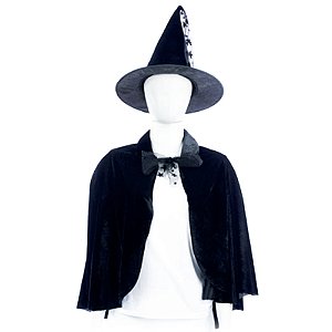 Capa Infantil com Chapéu Bruxa Carmelita Veludo - 2 Peças