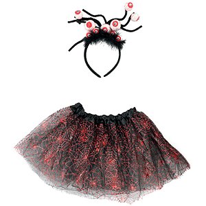 Kit Tutu Fantasia Halloween Infantil - Teia com Olhos Vermelho - 2 Peças
