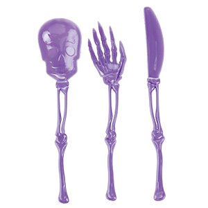 Talheres Plástico Esqueleto Roxo 18cm - 12 Un