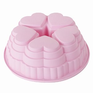 Forma de Silicone Redonda Corações Rosa 22,5x22,5x9cm - 1 Un - Cromus Allonsy