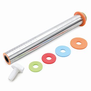 Rolo Para Massa com Medida Ajustável Aço Inox - Kit com 11 Un - Cromus Allonsy