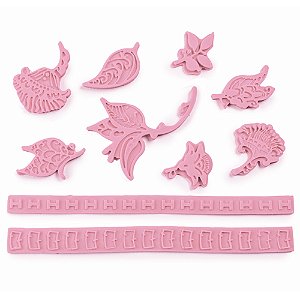Molde Para Pasta Americana Folhas 20x12,5x0,7cm Rosa - 1 Un - Cromus Allonsy