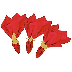Porta Guardanapo Decorativo Presépio de Natal Dourado - 6 Un
