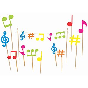 Kit Decorativo de Mesa ou Bolo Notas Musicais Color - 12 Un