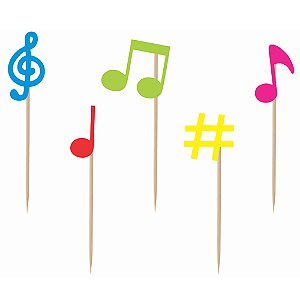 Palito Decorativo Notas Musicais Color M - 5 Un
