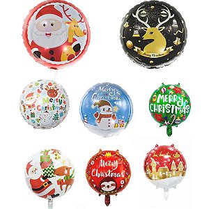 Balão Metalizado Redondo Natalino 18" Sortido - Flutua no Gás Helio