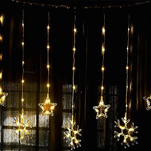 Cascata de Led com 130 Leds Flocos de Neve 3,00 Metros Branco Quente - Bivolt