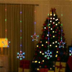 Cascata de Led com 130 Leds Flocos de Neve 3,00 Metros Colorido - Bivolt