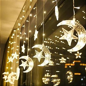 Cascata de Led com 130 Leds Meia Lua 3,00 Metros Branco Quente - Bivolt