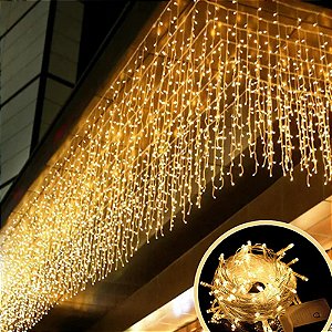 Cortina de Led 400 Lâmpadas 8 Funções 4x3 Metros Branco Quente - 220 Volts
