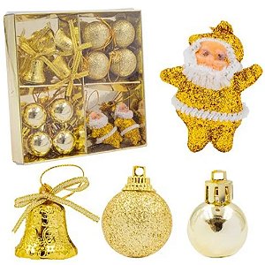 Enfeite Bolas Acessórios Natalinos 13x13cm - Kit com 16 Peças