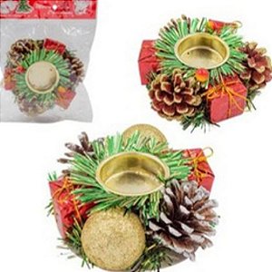 Enfeite Porta Vela Candelabro Natalino 12cm - 1 Un