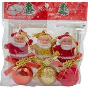 Enfeites Natalino Papai Noel com Bola de Natal - Kit com 3 Peças