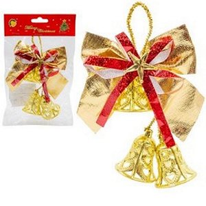 Enfeites Natalino Sinos com Laço 14x10cm - 1 Un