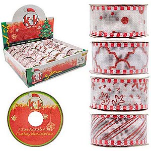 Fita Para Decoração Natalina Luxo 3,8cmx2,00 Metros Sortido - 1 Rolo