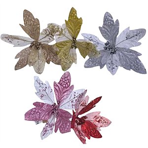 Flor Decorativa em Tecido com Glitter Cores Diversas 20cm - 1 Un
