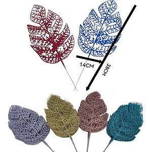 Folha Decorativa em Plástico com Glitter Cores Diversas 38cm - 1 Un