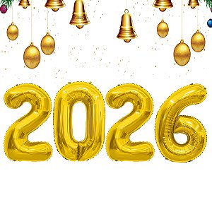 Kit Balão Metalizado 2026 Dourado 32" 90cm