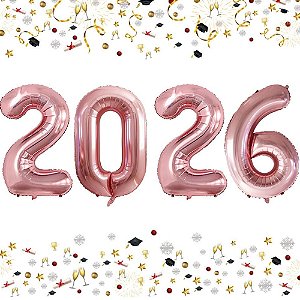 Kit Balão Metalizado 2026 Rosê Gold 32" 90cm