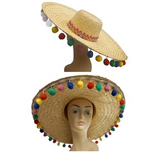 Chapéu Mexicano Luxo de Palha com Bolinhas Coloridas