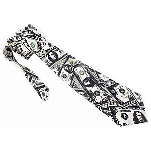 Gravata Longa de Estampa de Dolar Luxo em Cetim