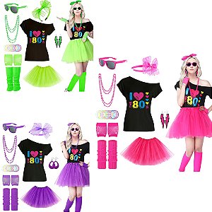 Kit Para Fantasia Adulto Anos 70/80 Completo Luxo com 7 Peças
