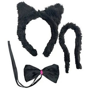 Kit Para Fantasia Gata Preta Em Pelúcia